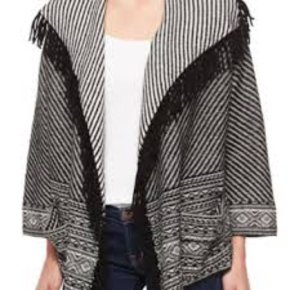 Joie Jocope Cardigan Sweater Black Grey Open Boho Fringe Yak Wool Womens Medium